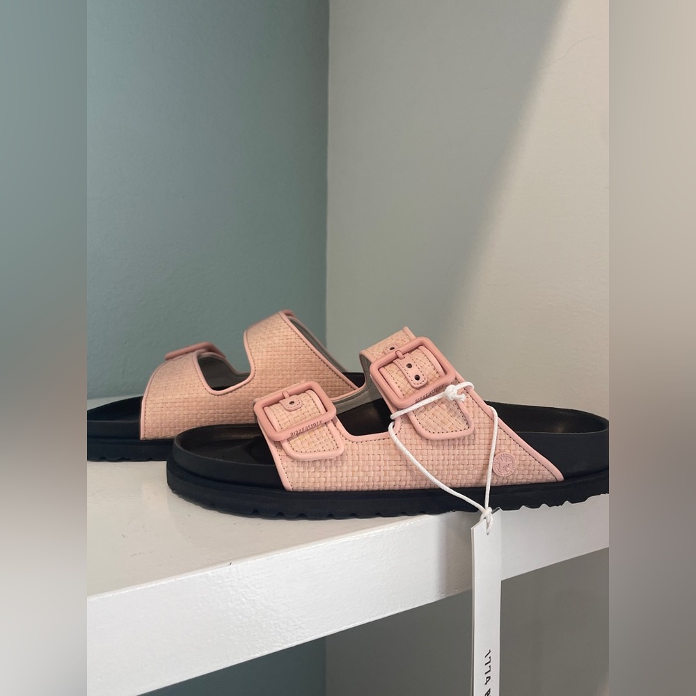 1774 BIRKENSTOCK Arizona Raffia Luxe Slide Sandal Chintz Rose Pink New NWT - Picture 14 of 17